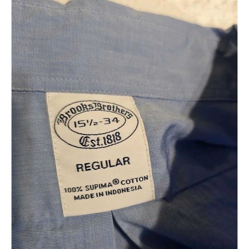 Brooks Brothers Supima Cotton Shirt Men 15.5 34 Light Blue Long Sleeve Regular - Picture 4 of 9